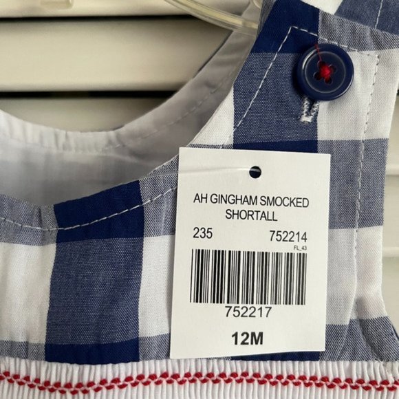NEW with tags Good Lad American flag gingham smocked shortall boy’s sz 12 months - Picture 2 of 14